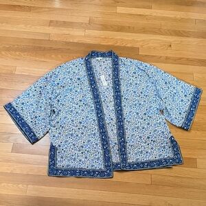 Max Studio Floral Border Print Kimono Cardigan 1X NWT Blue Boho Open Front